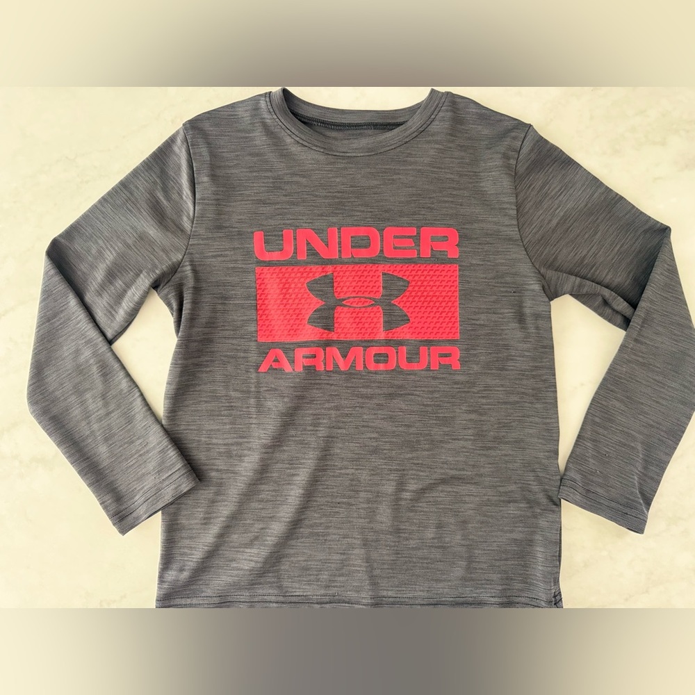 Under Armour Kids Charcoal Long Sleeve Tee With Red LogoGUC